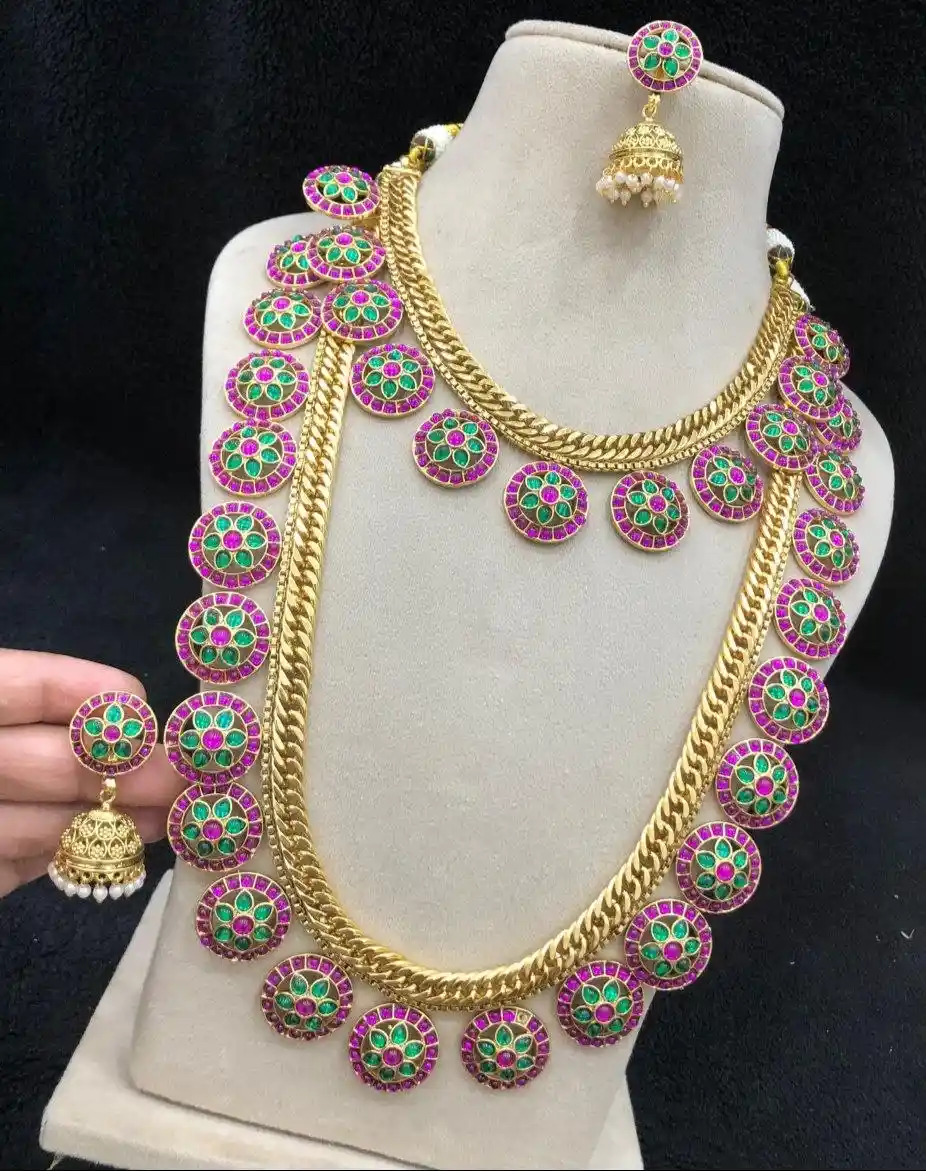 Pink Emerald Heritage Bridal Combo set